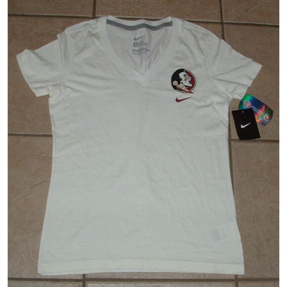 NEW NWT White Sz Large Slim Fit FLORIDA STATE SEMINOLES V-Neck Tee Shirt NIKE - Picture 1 of 4